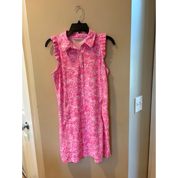 Lilly Pulitzer Dresses & Skirts - Lilly Pulitzer Luxletic Pink Floral Ruffle Sleeveless Golf tennis Polo Dress S
